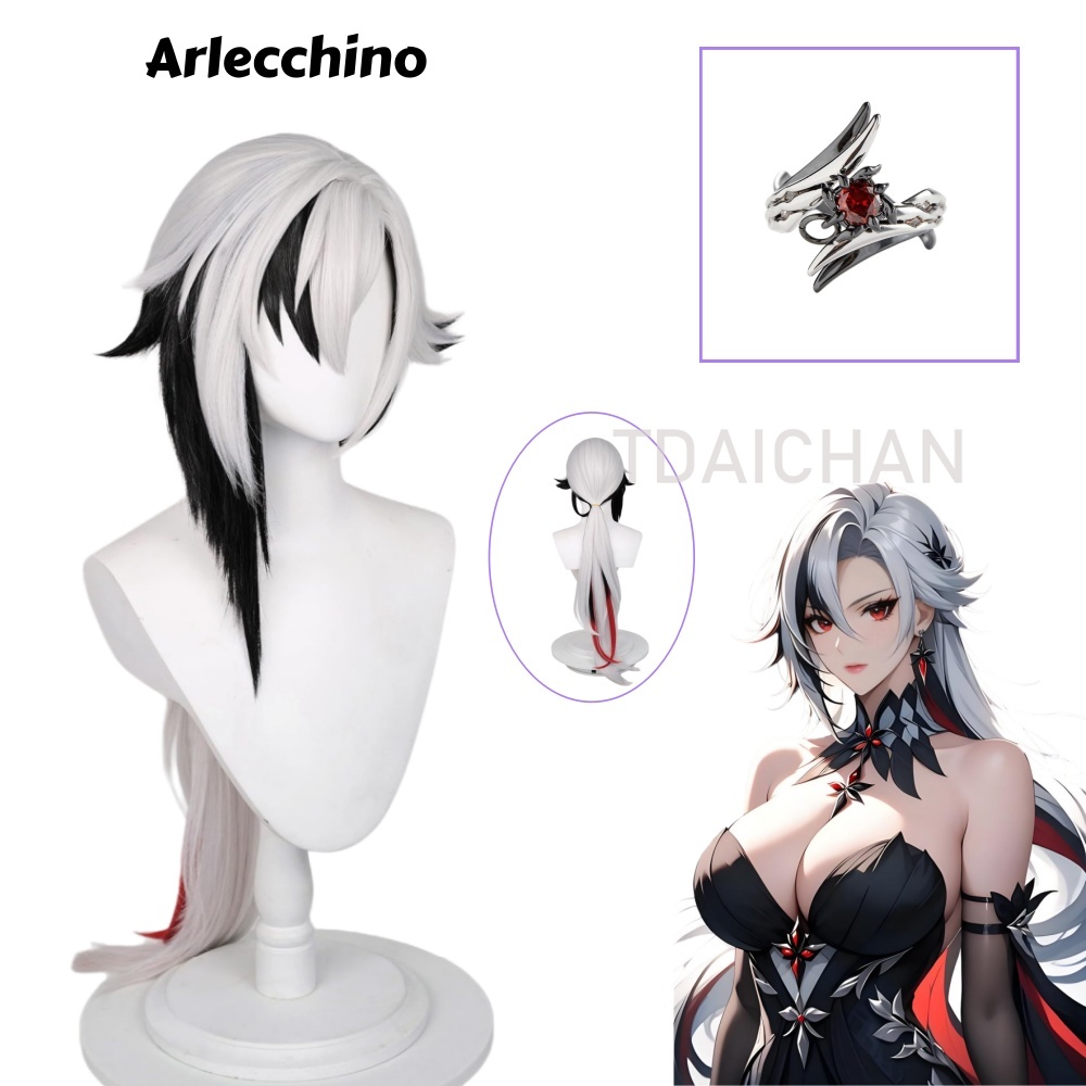 Peruca de Cosplay Arlecchino d - Anime Cosplay Wig Heat Resistant avaliação e preço